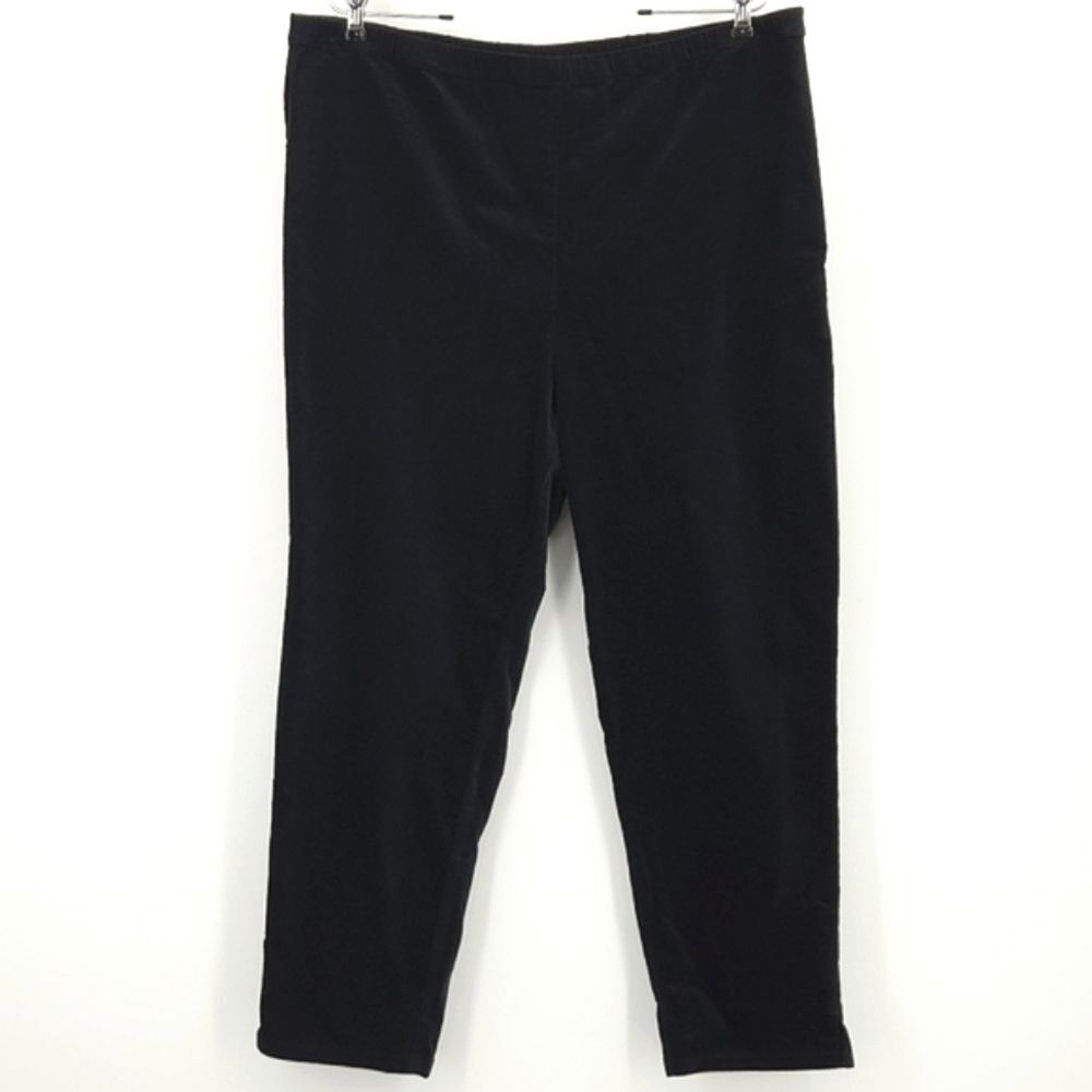 Eileen Fisher Slim Ankle Pants Womens Size XL Black Velvet Elastic Waist Witchy